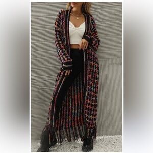 NWOT Women's Colorful Boho Open Fringe Cardigan Sweater